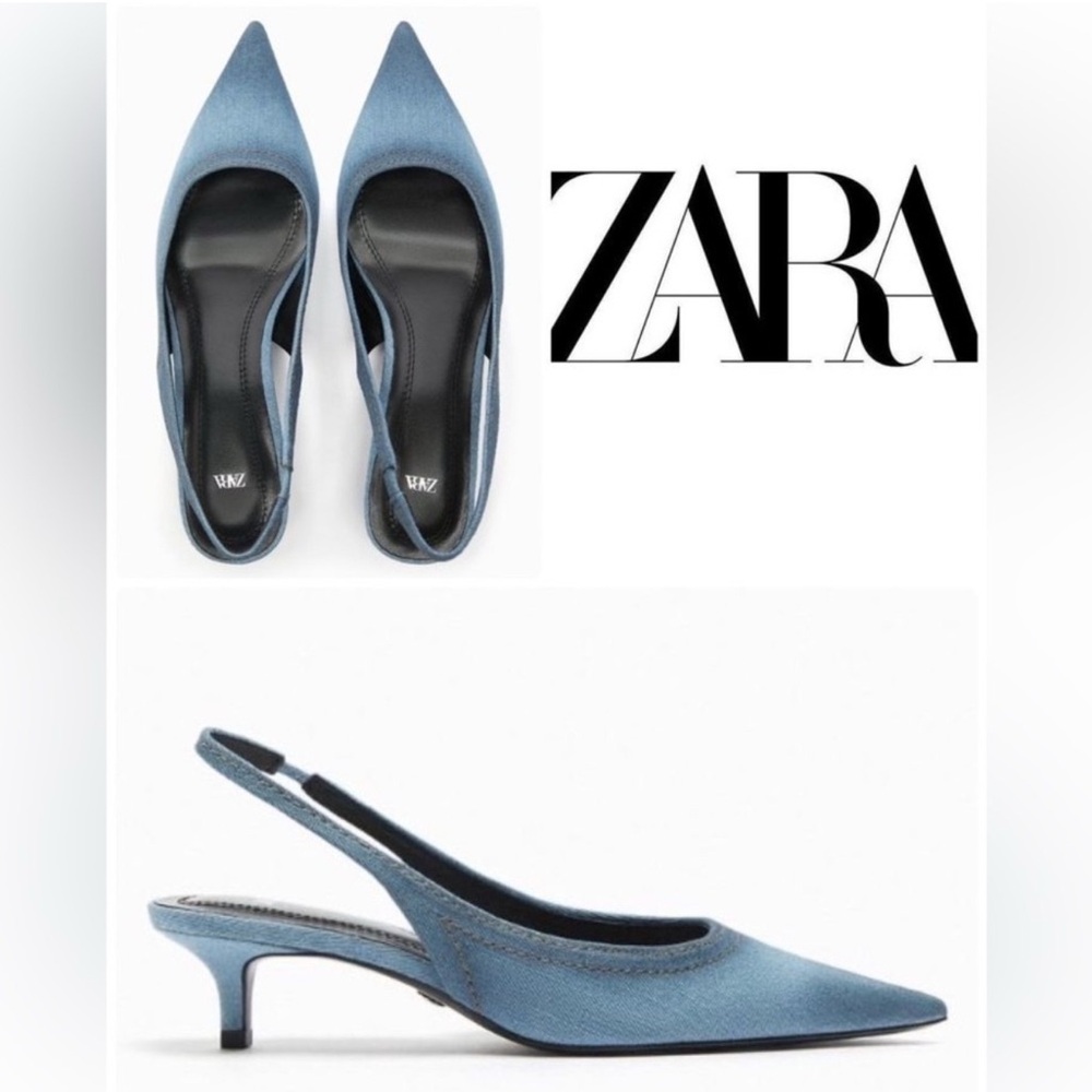 Zara Denim Slingback Kitten Heels